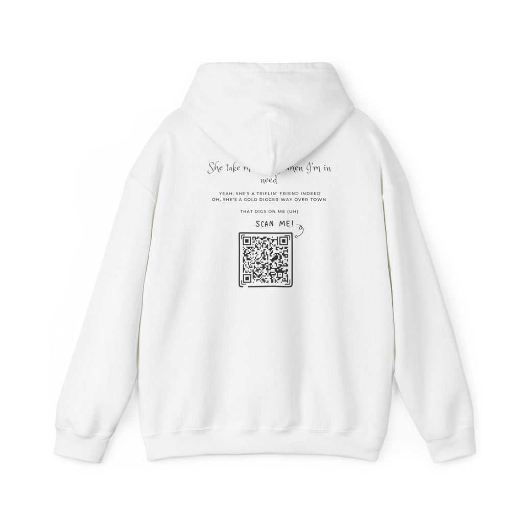 Graphic Hoodie — 3D Gold 'OWO' Design with QR Back Print