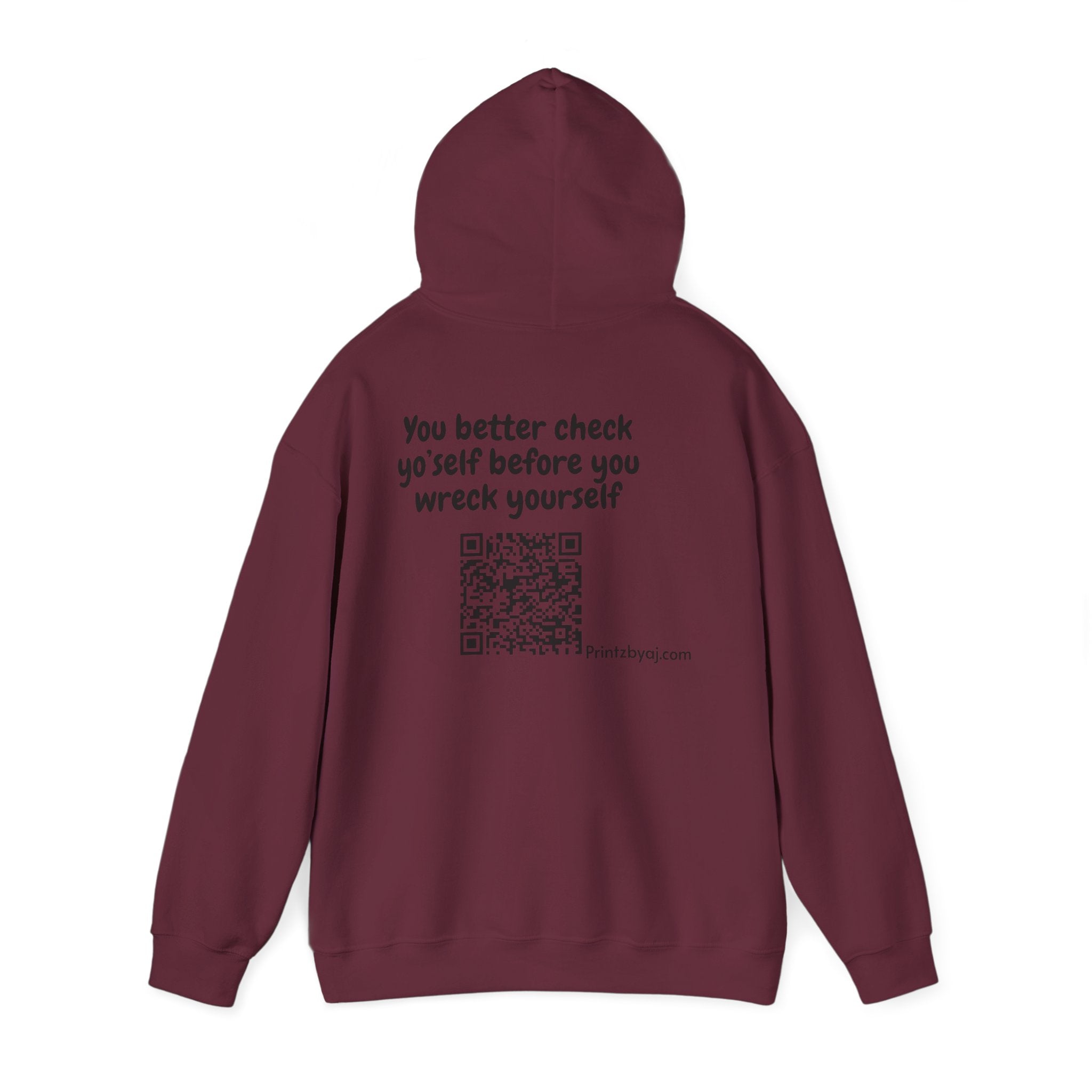 Hoodie — "Check yo' self" Emoji Pullover with QR Code Back