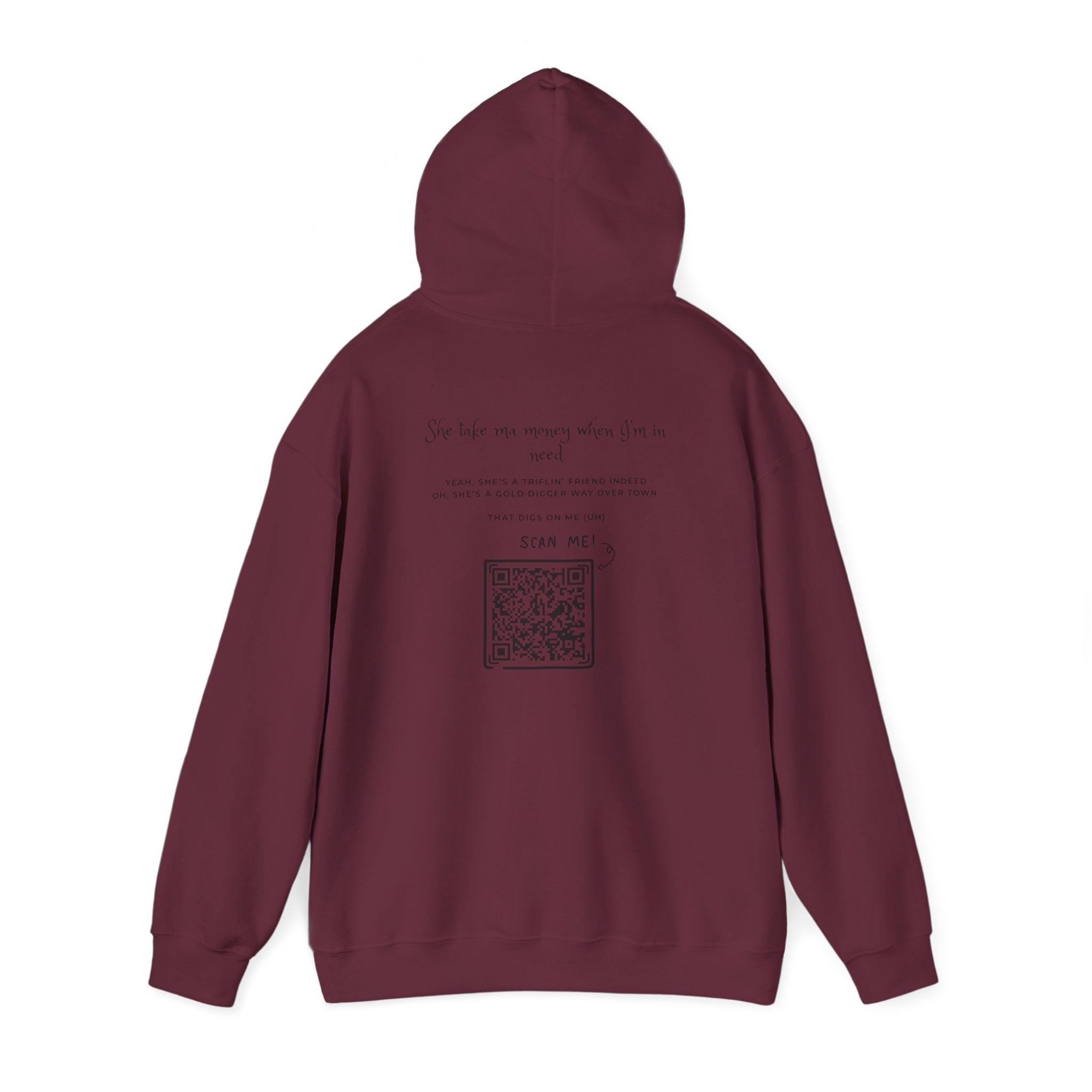 Graphic Hoodie — 3D Gold 'OWO' Design with QR Back Print
