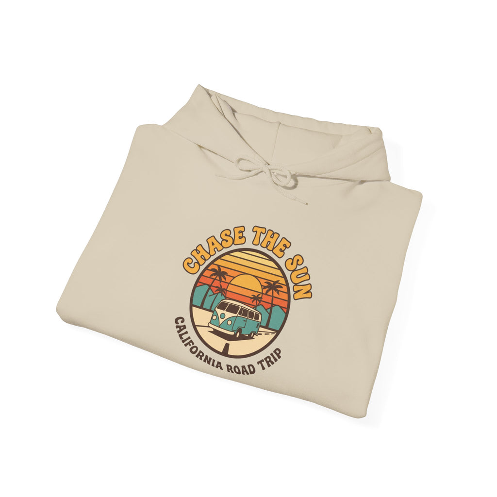 Retro 70s Sunset Surf Hoodie | vintage palm golden hour postcard