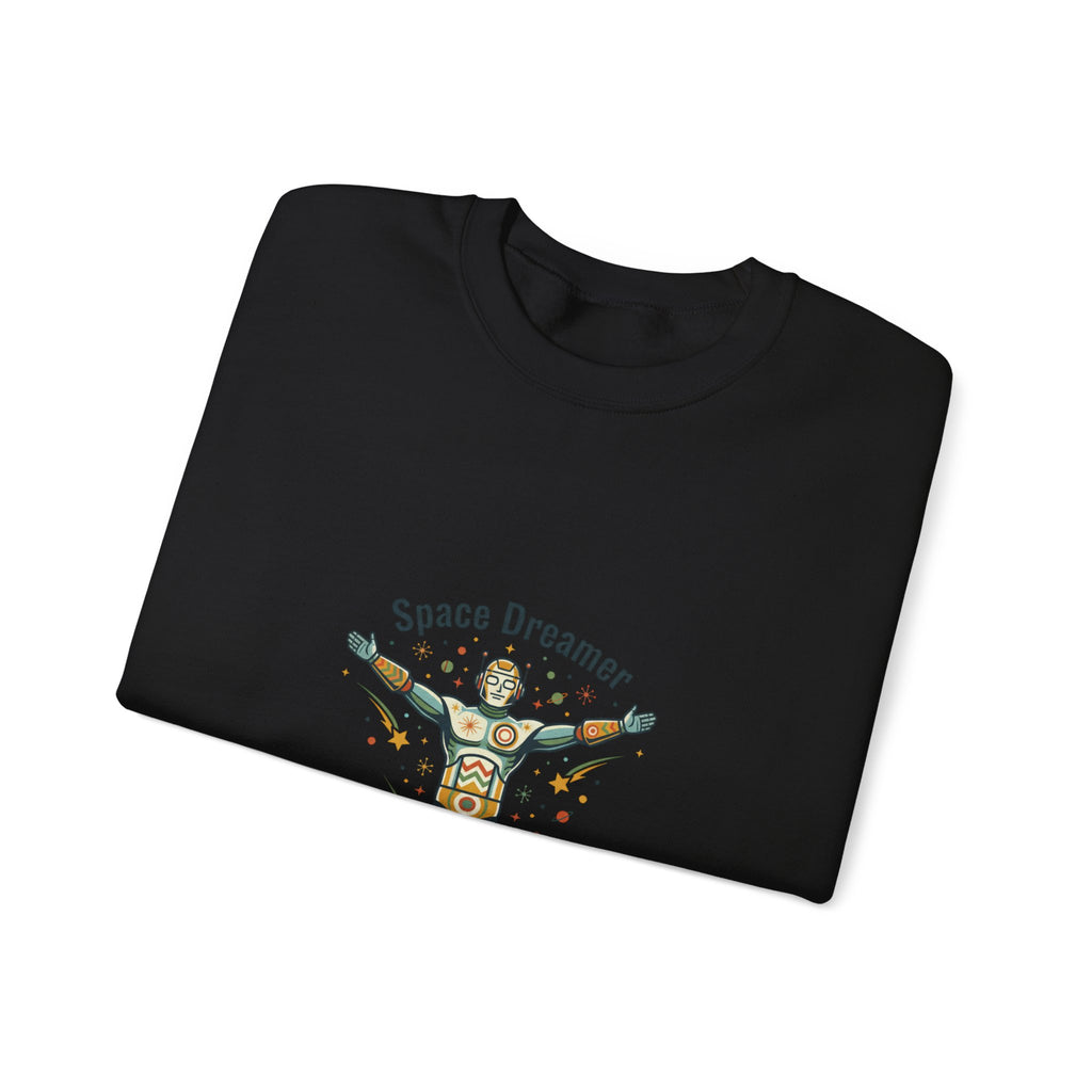 Space Dreamer retro rocket graphic Crewneck | mid-century space art, starburst pattern