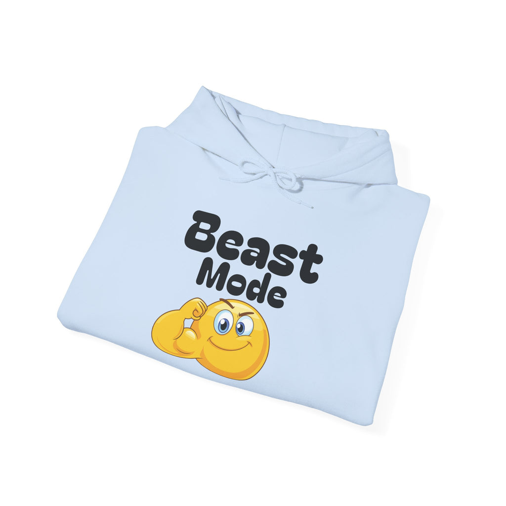 Beast Mode Emoji Hoodie with QR Code Back — Funny Gym Motivation Sweatshirt