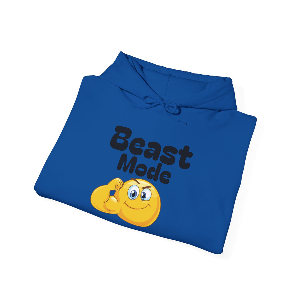 Beast Mode Emoji Hoodie with QR Code Back — Funny Gym Motivation Sweatshirt