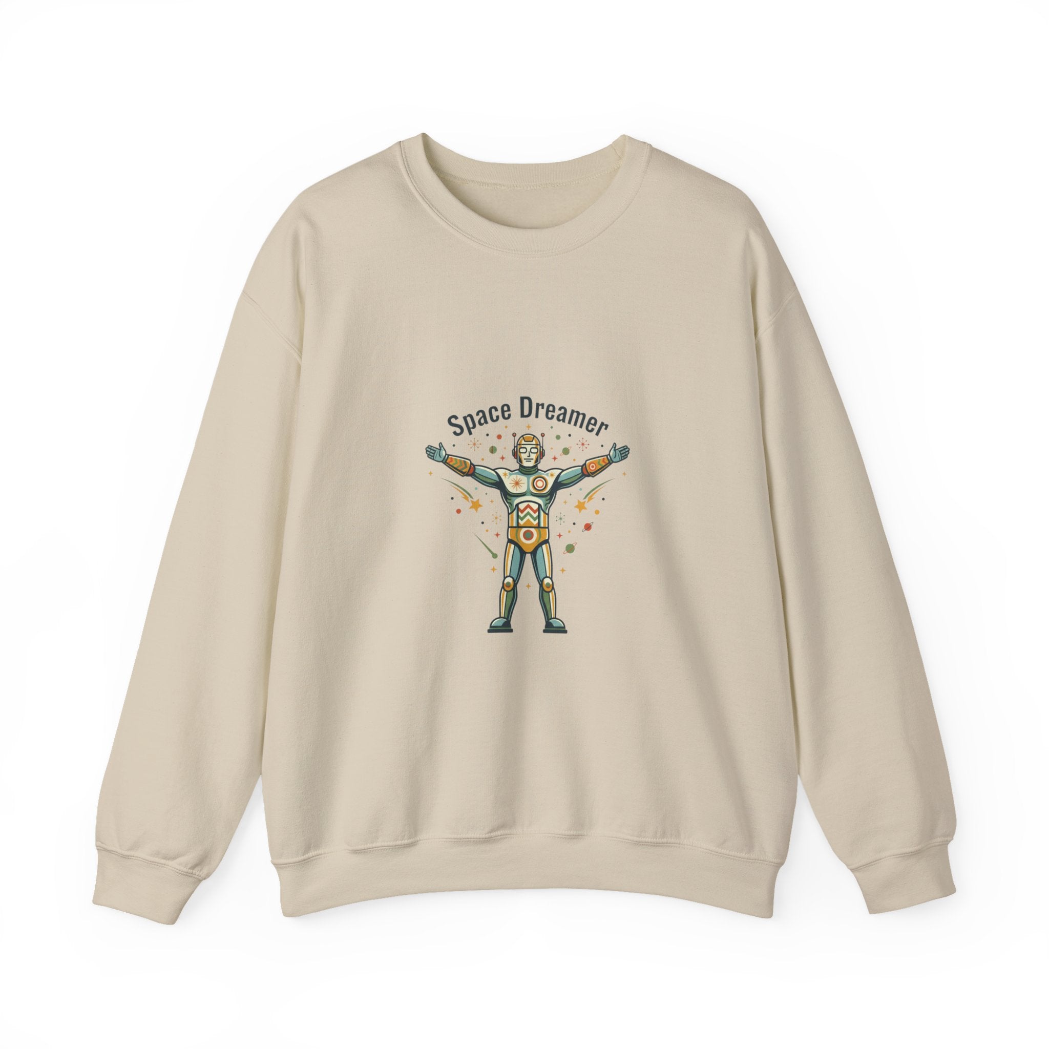 Space Dreamer retro rocket graphic Crewneck | mid-century space art, starburst pattern