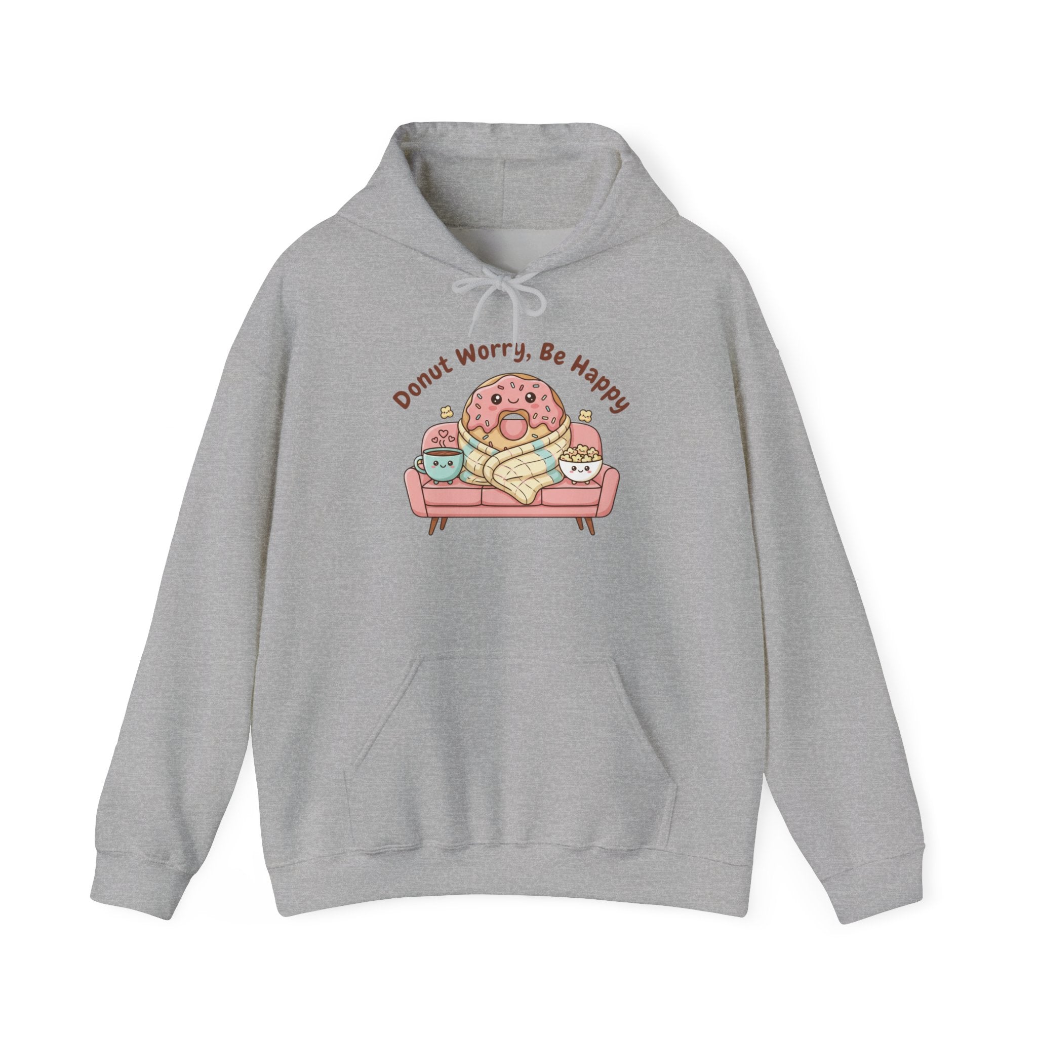 Donut Worry Be Happy Hoodie | food pun sweatshirt, snack cartoon