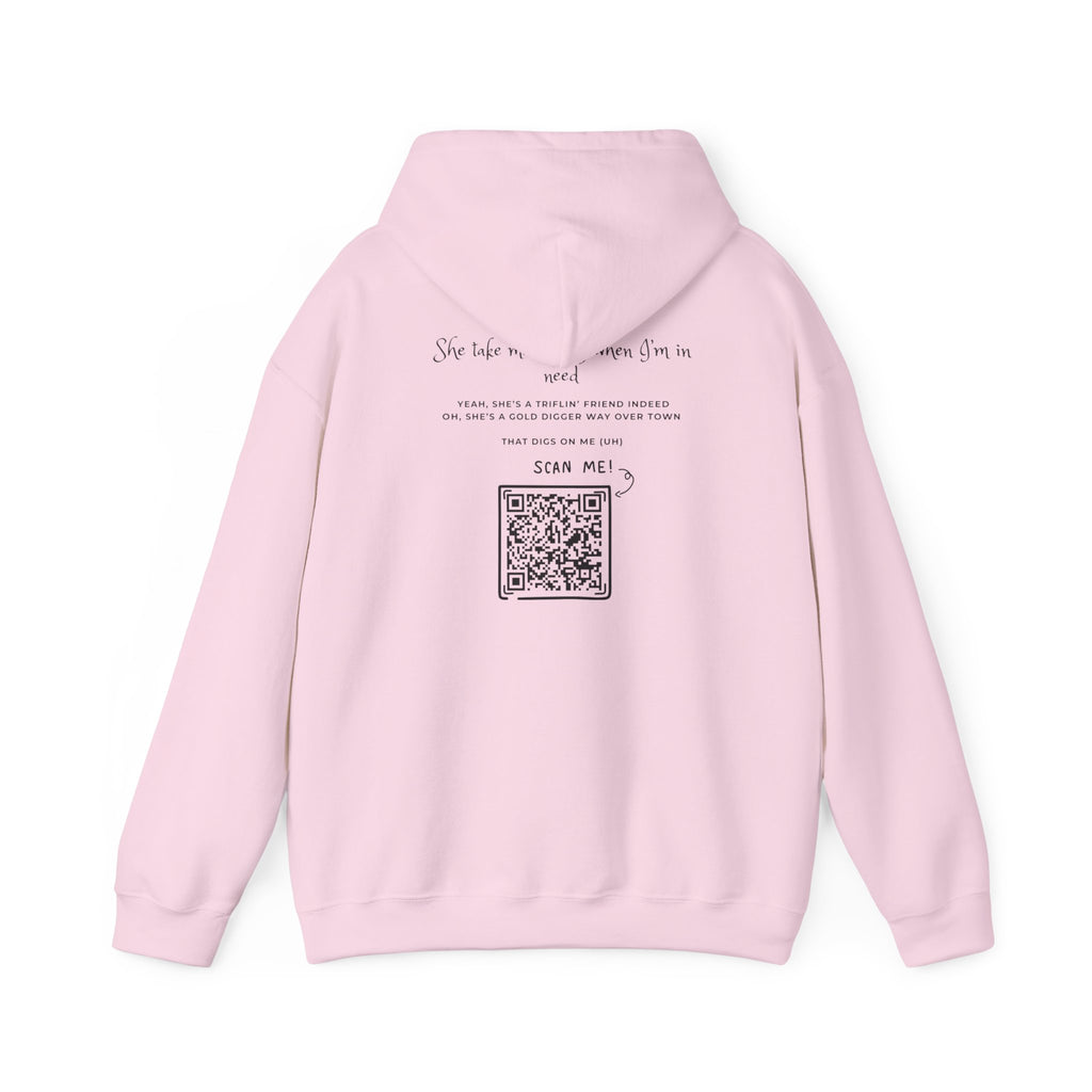 Graphic Hoodie — 3D Gold 'OWO' Design with QR Back Print