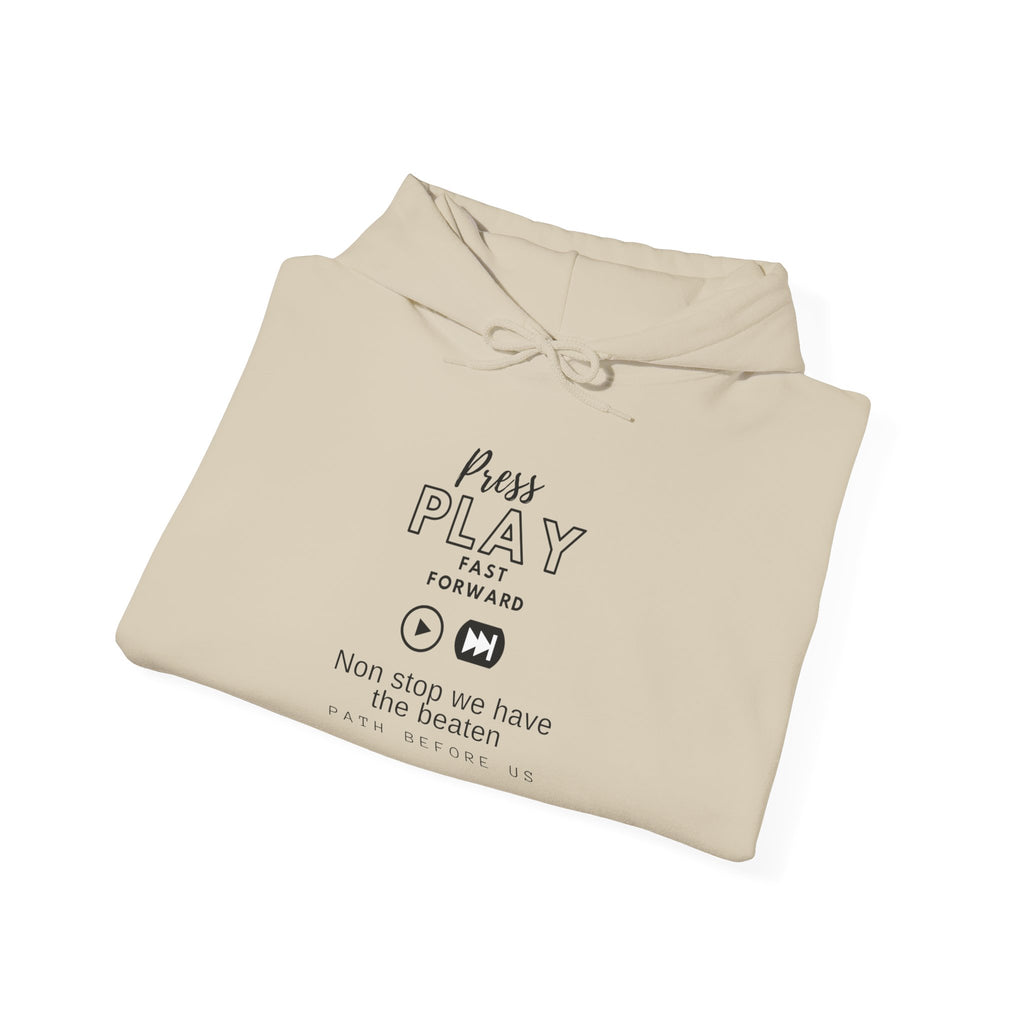 Hoodie — "Press Play fast forward "Emoji Pullover with QR Code Back